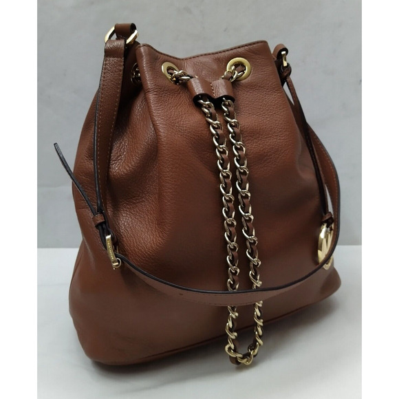 Michael Kors Frankie Brown Pebbled Leather Drawstring Convertible Shoulder Bag - Picture 2 of 16